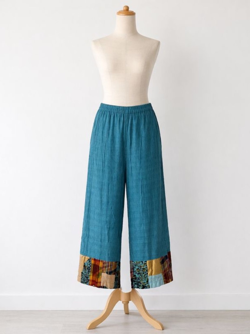 VTG Faith by Celia Forrester Crop Linen Blend Pants Teal Linen Boho Patchwork L